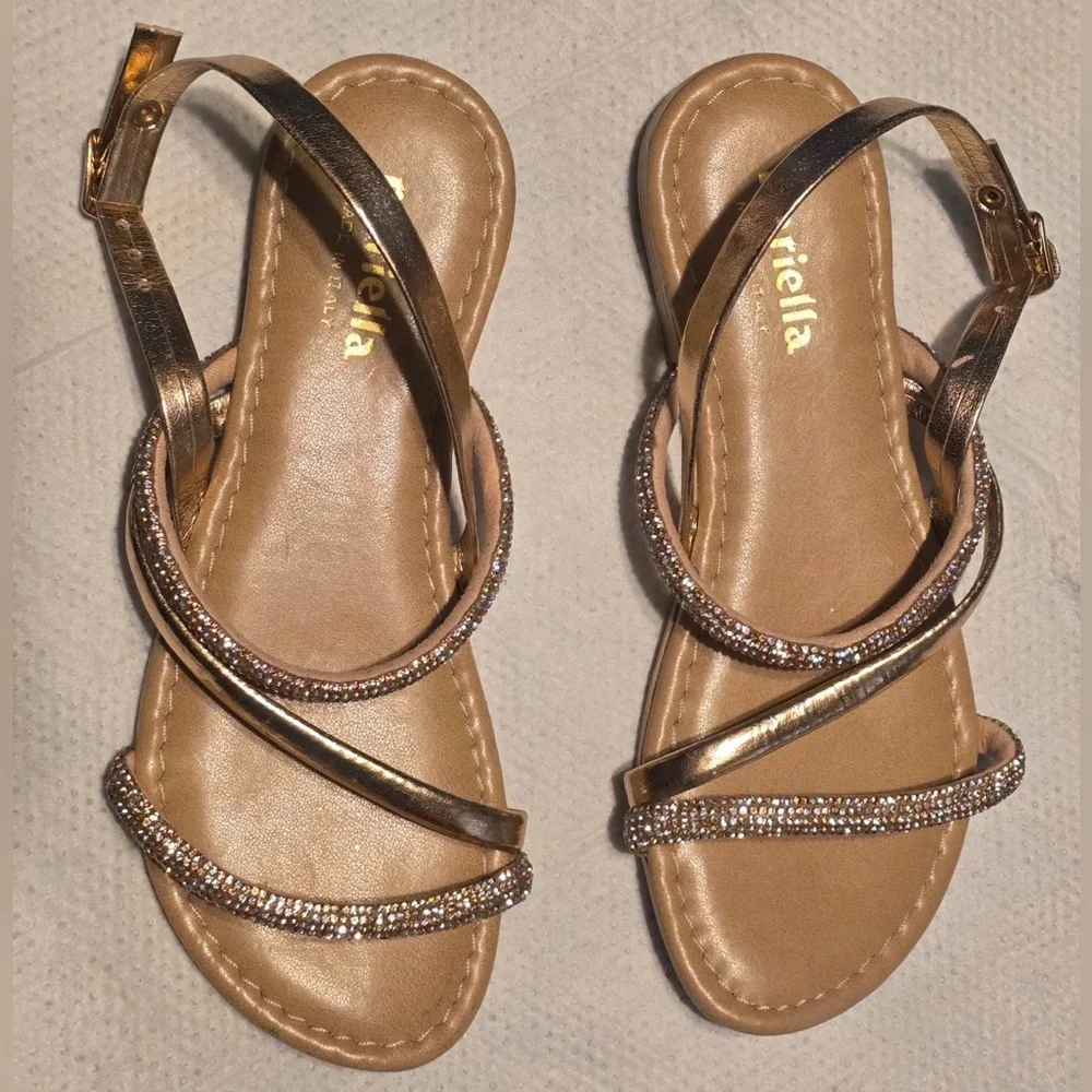 New Elegant Gold Strappy Rhinestone Sandals Girls size 1 made in Italy